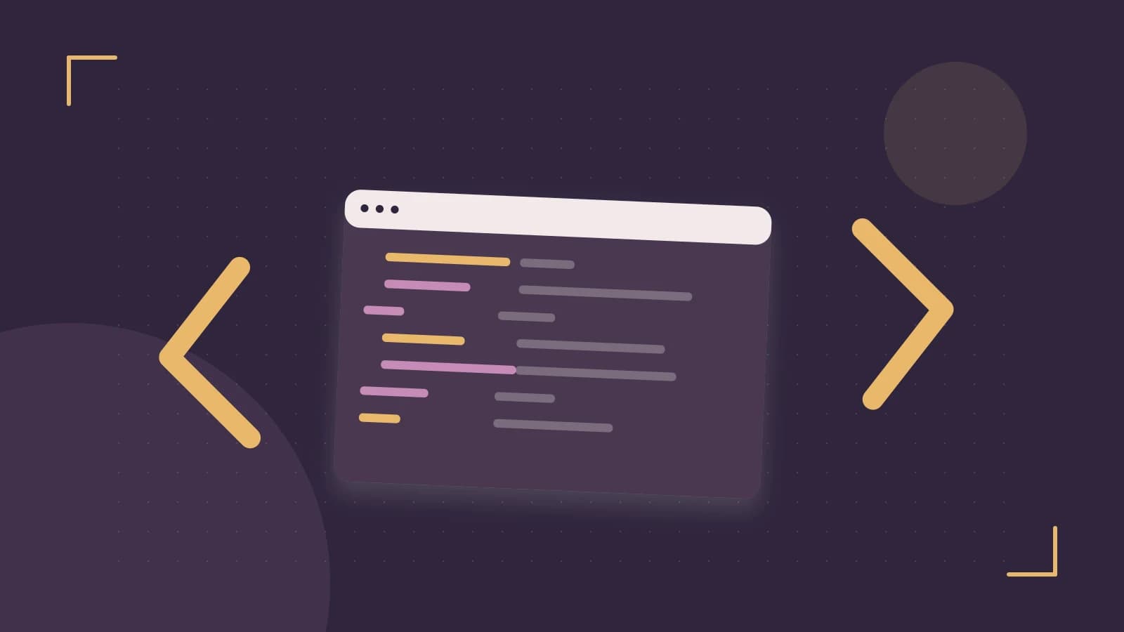 Editorial illustration of an abstract code editor, syntax blocks and oversized programming brackets