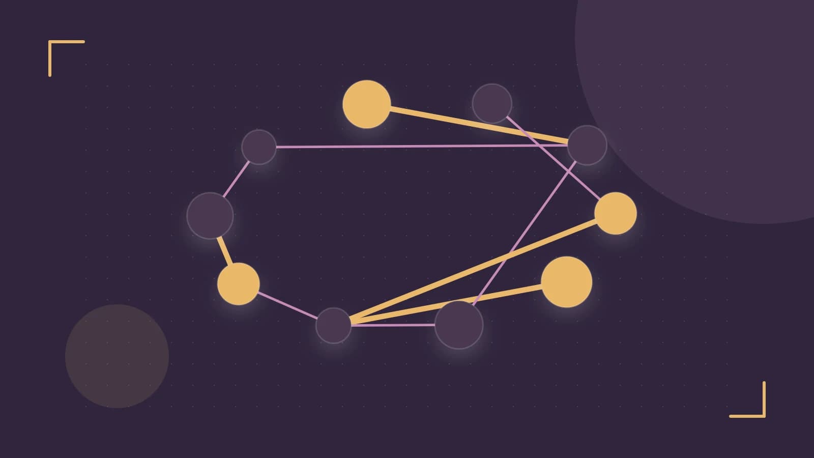 Editorial illustration of an algorithmic node graph with branching paths and a highlighted result