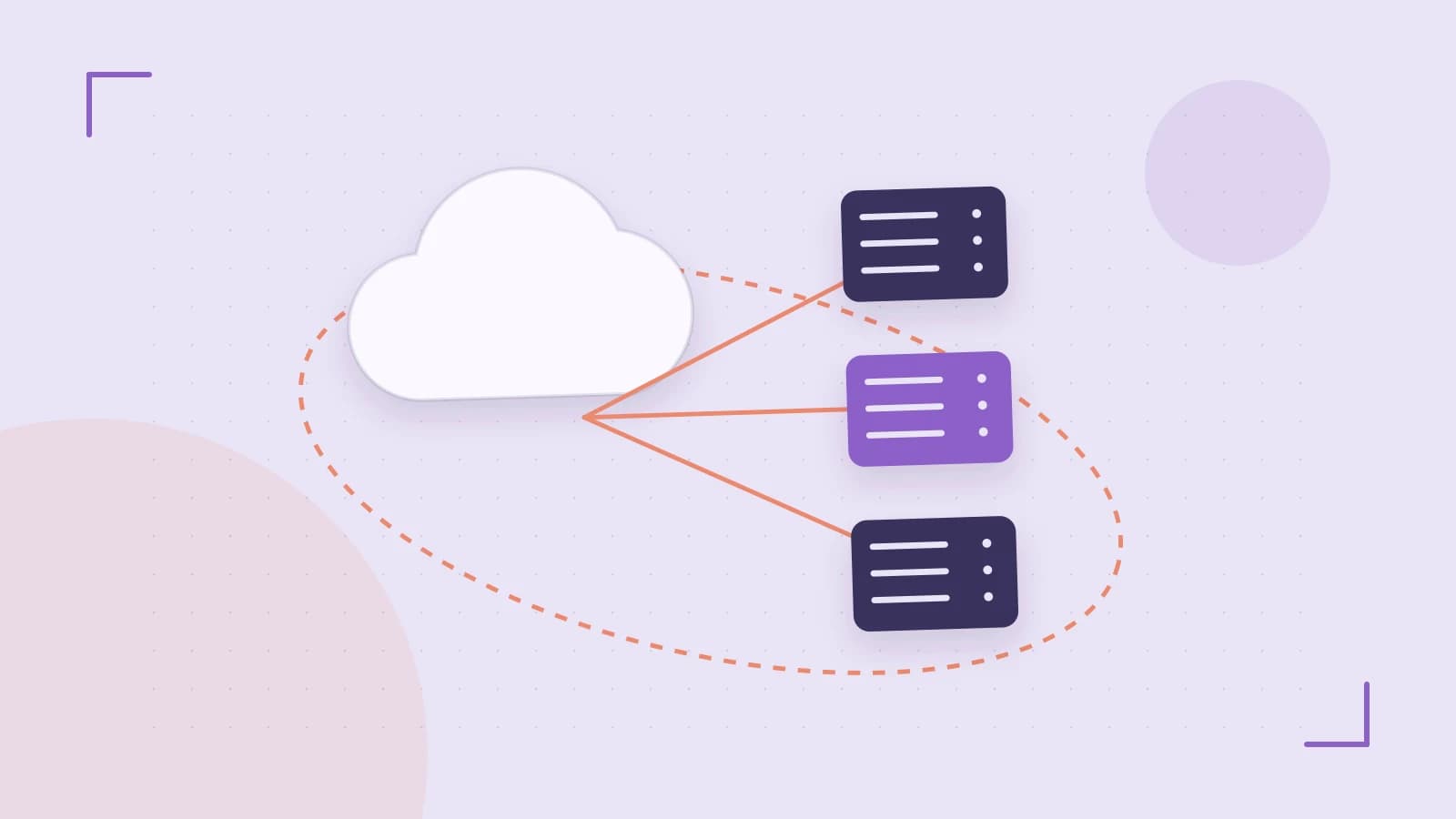 Editorial illustration of cloud infrastructure, connected server racks and an orbital service map