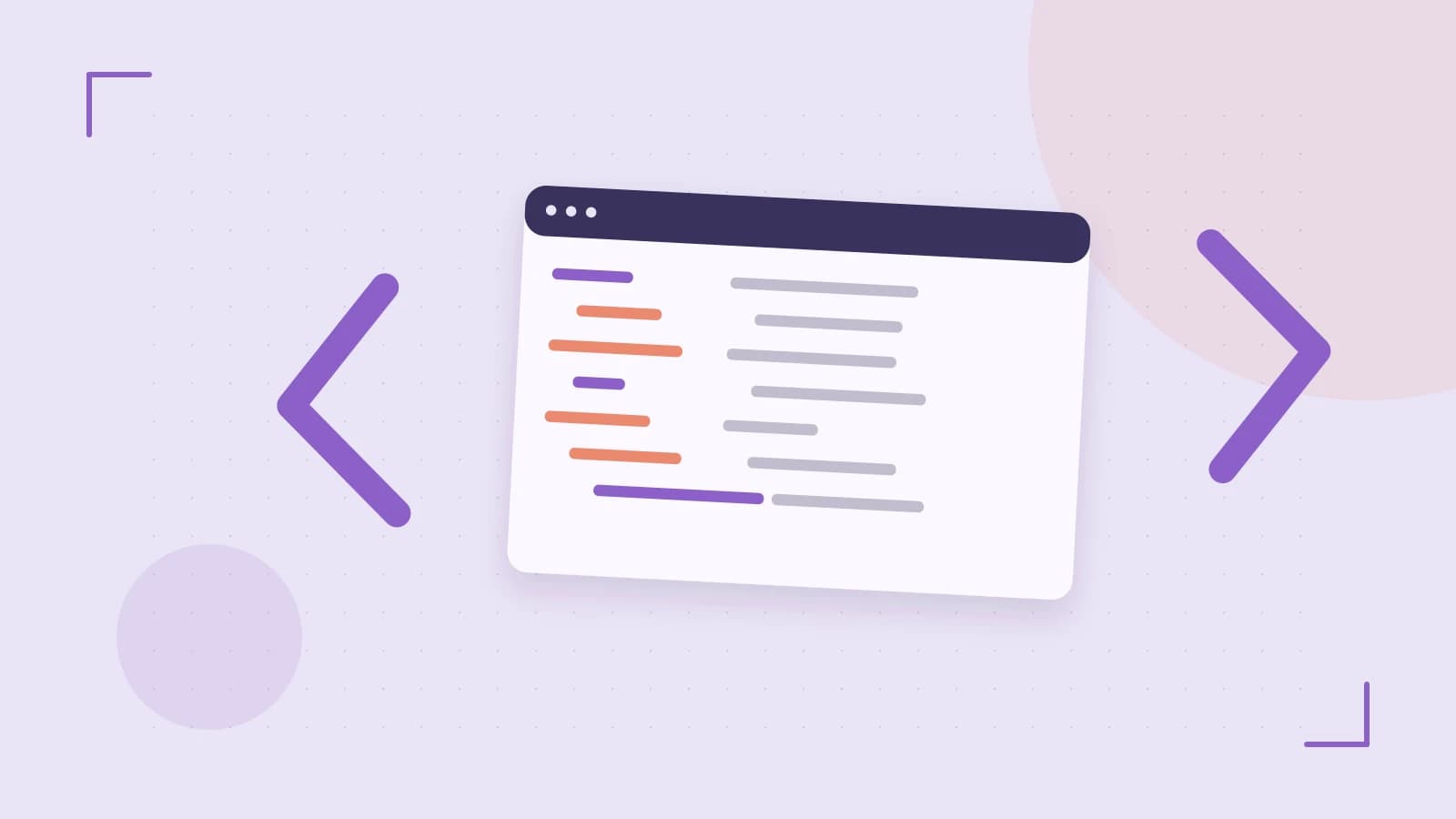 Editorial illustration of an abstract code editor, syntax blocks and oversized programming brackets