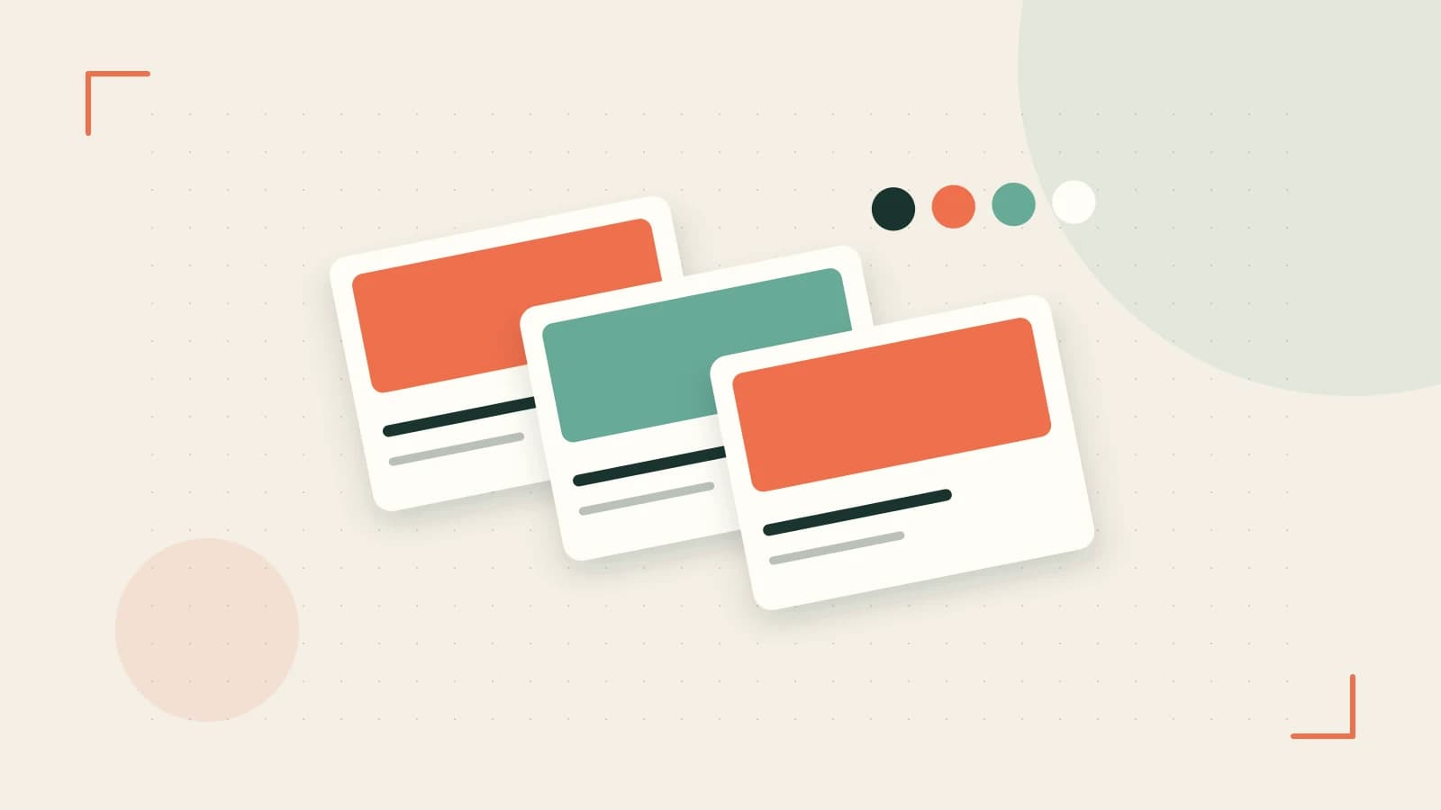 Editorial illustration of responsive browser layouts, overlapping design components and a color system