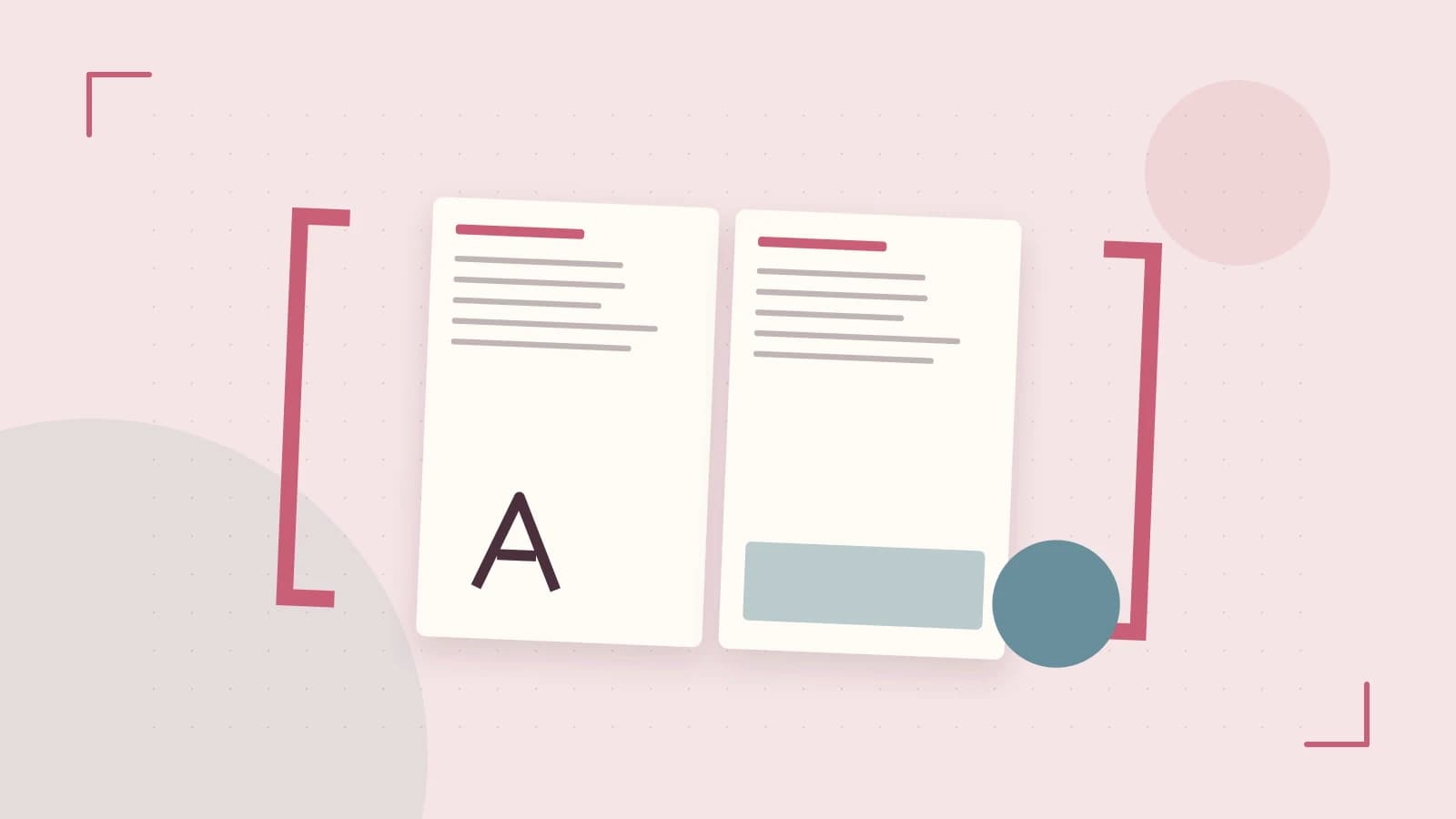 Editorial illustration of typeset pages, expressive letterform shapes and a precise editorial page grid