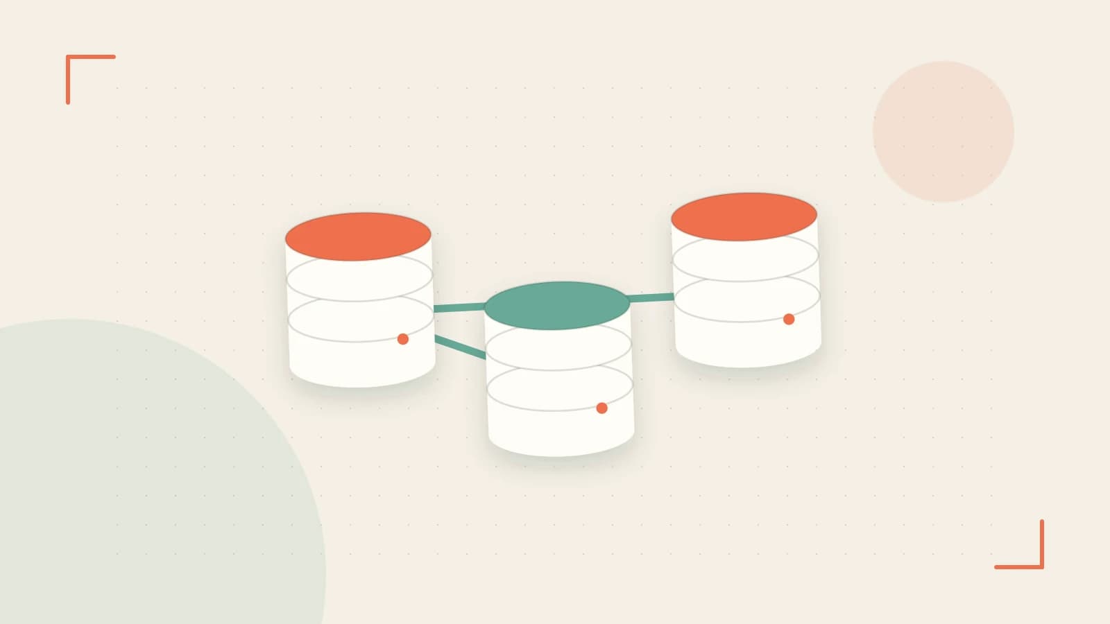 Editorial illustration of structured records, database cylinders and relationships between tables
