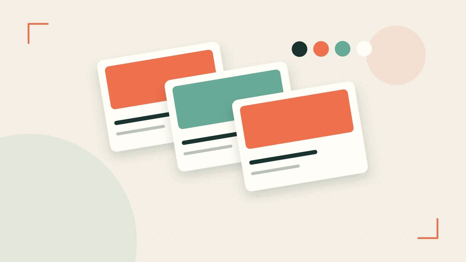 Editorial illustration of responsive browser layouts, overlapping design components and a color system