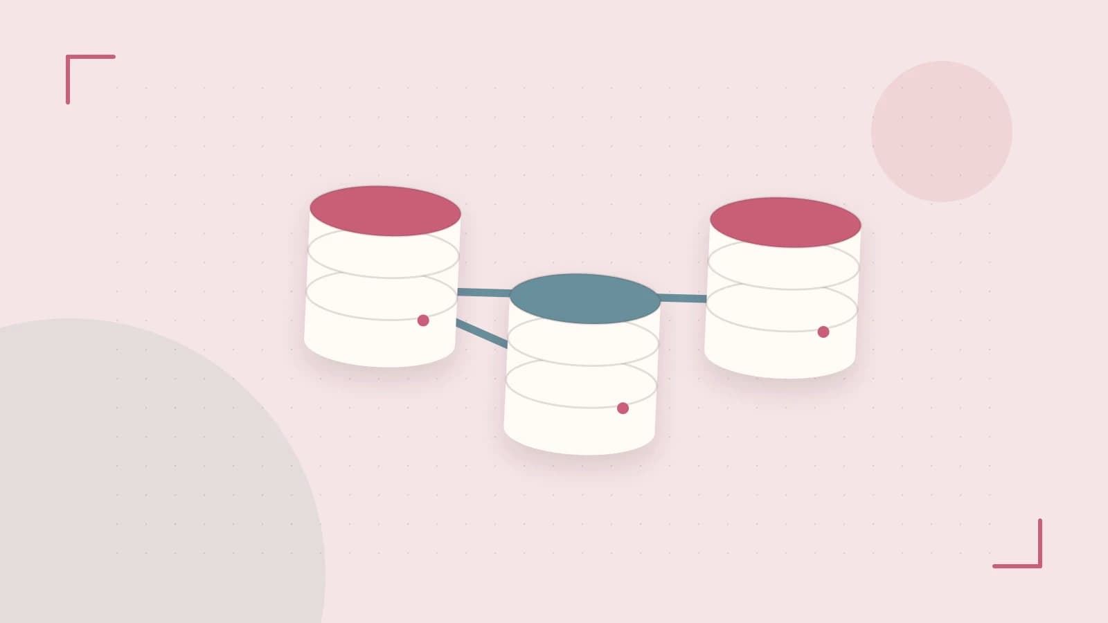 Editorial illustration of structured records, database cylinders and relationships between tables