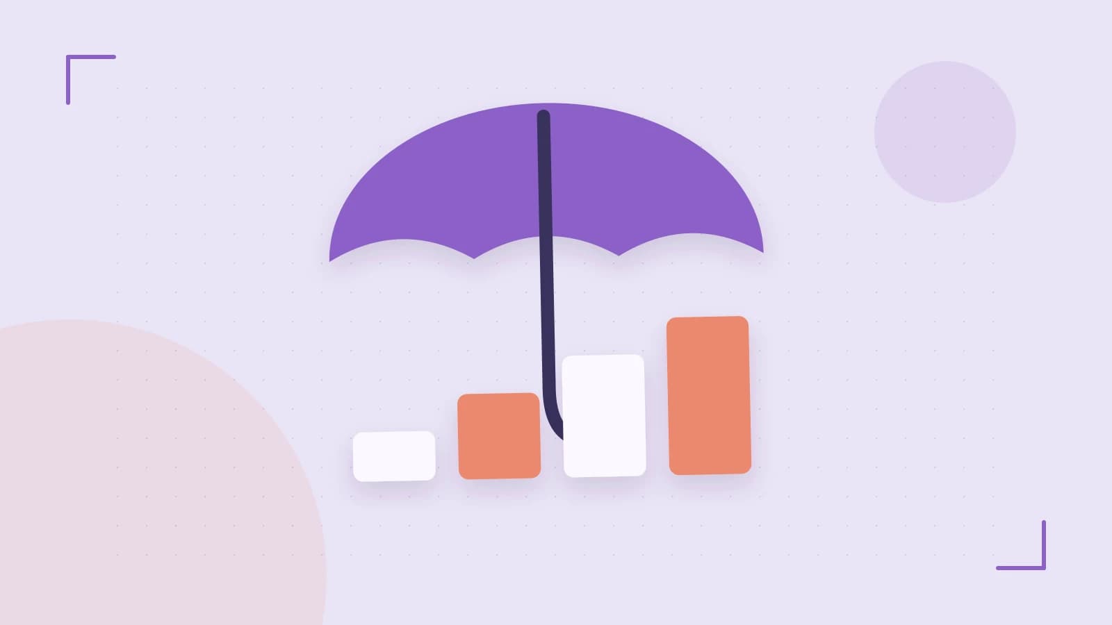 Editorial illustration of abstract coins, a payment card and a geometric financial chart without data labels