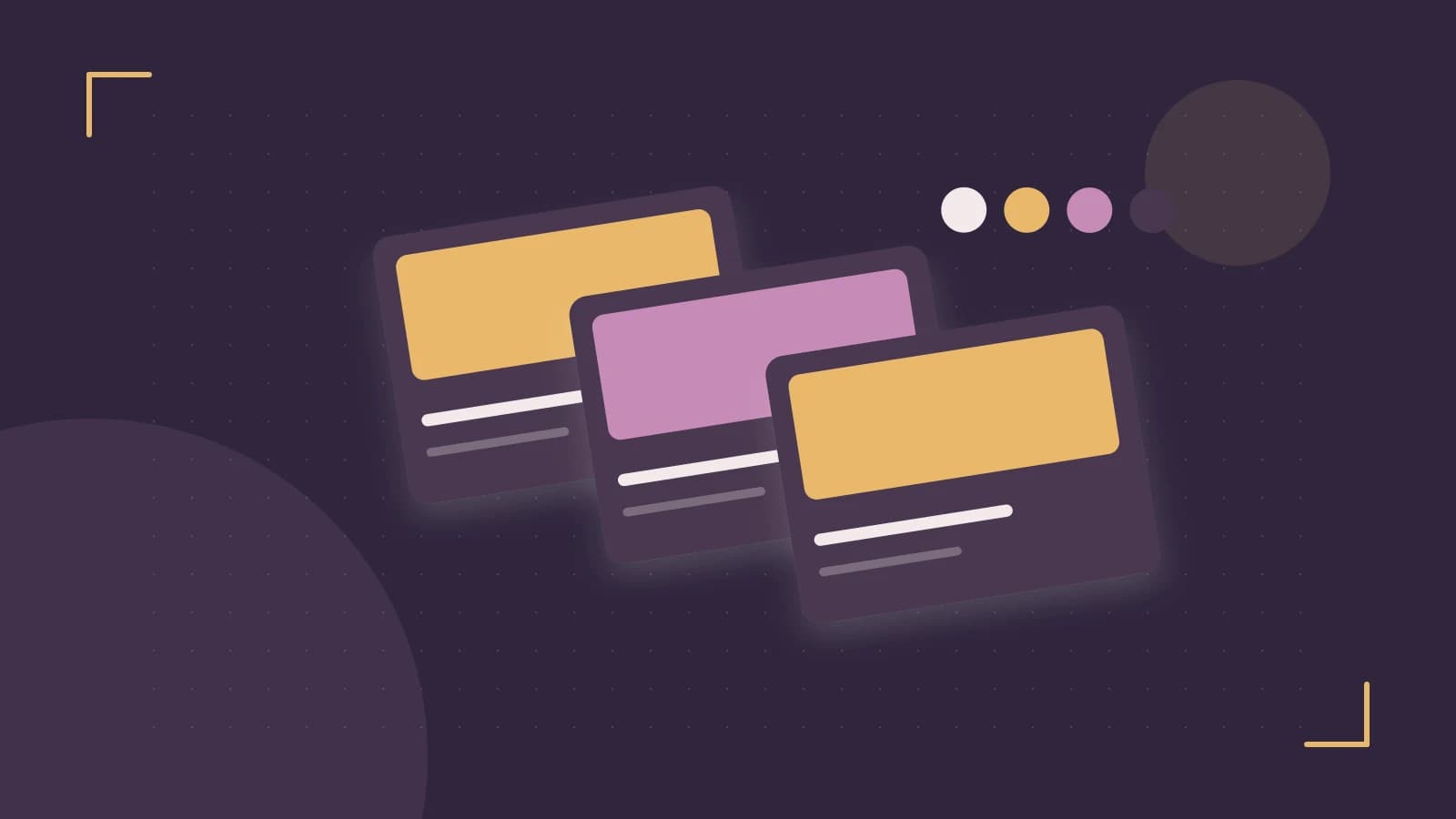 Editorial illustration of responsive browser layouts, overlapping design components and a color system