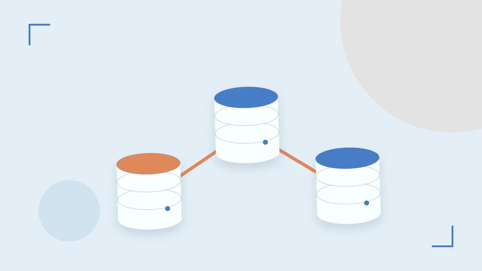 Editorial illustration of structured records, database cylinders and relationships between tables