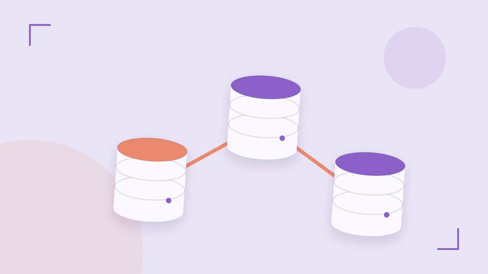 Editorial illustration of structured records, database cylinders and relationships between tables