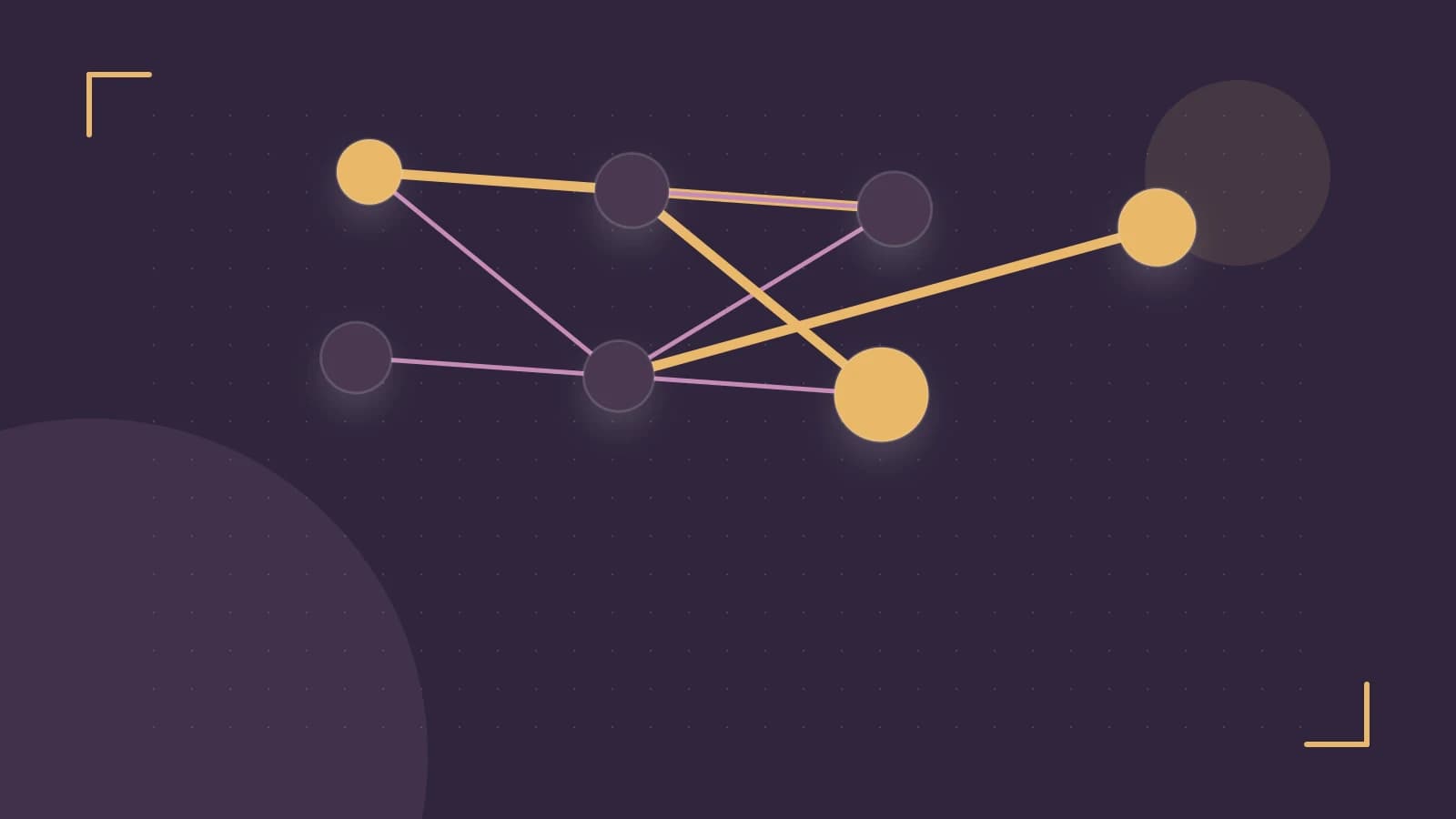 Editorial illustration of an algorithmic node graph with branching paths and a highlighted result