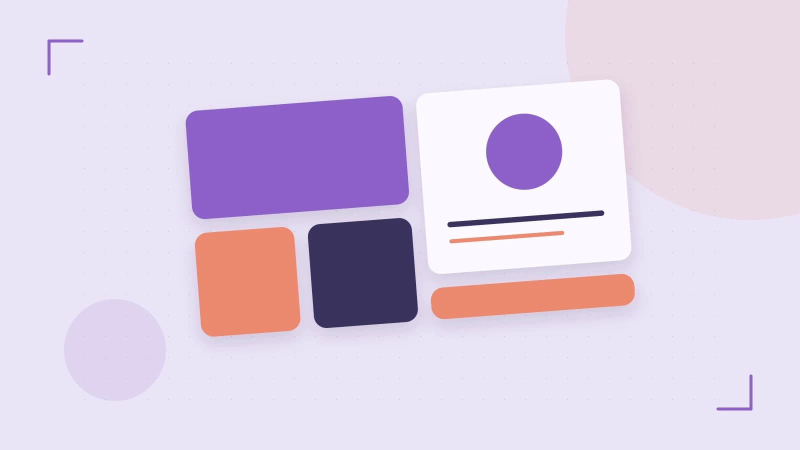 Editorial illustration of responsive browser layouts, overlapping design components and a color system