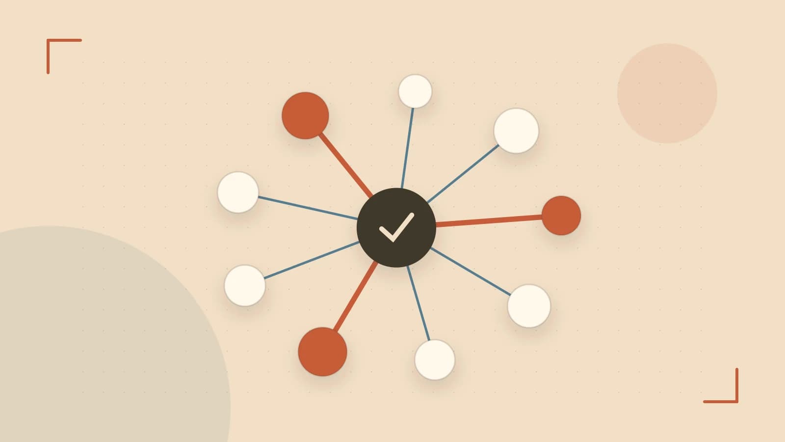 Editorial illustration of an algorithmic node graph with branching paths and a highlighted result