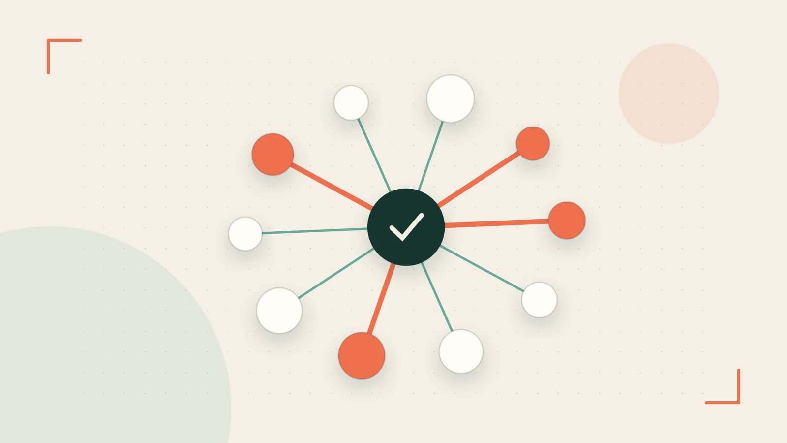 Editorial illustration of an algorithmic node graph with branching paths and a highlighted result