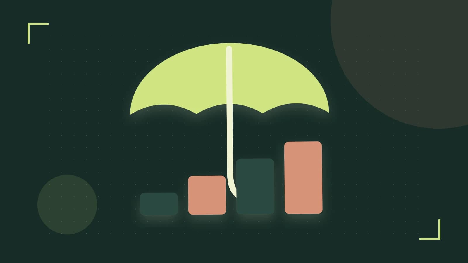 Editorial illustration of abstract coins, a payment card and a geometric financial chart without data labels