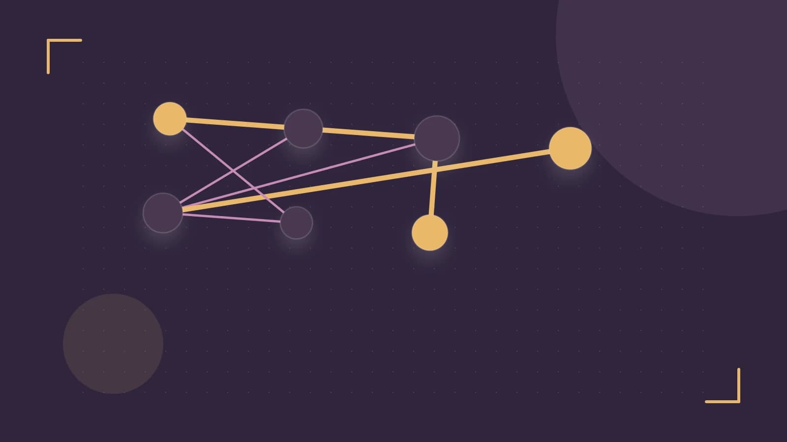 Editorial illustration of an algorithmic node graph with branching paths and a highlighted result