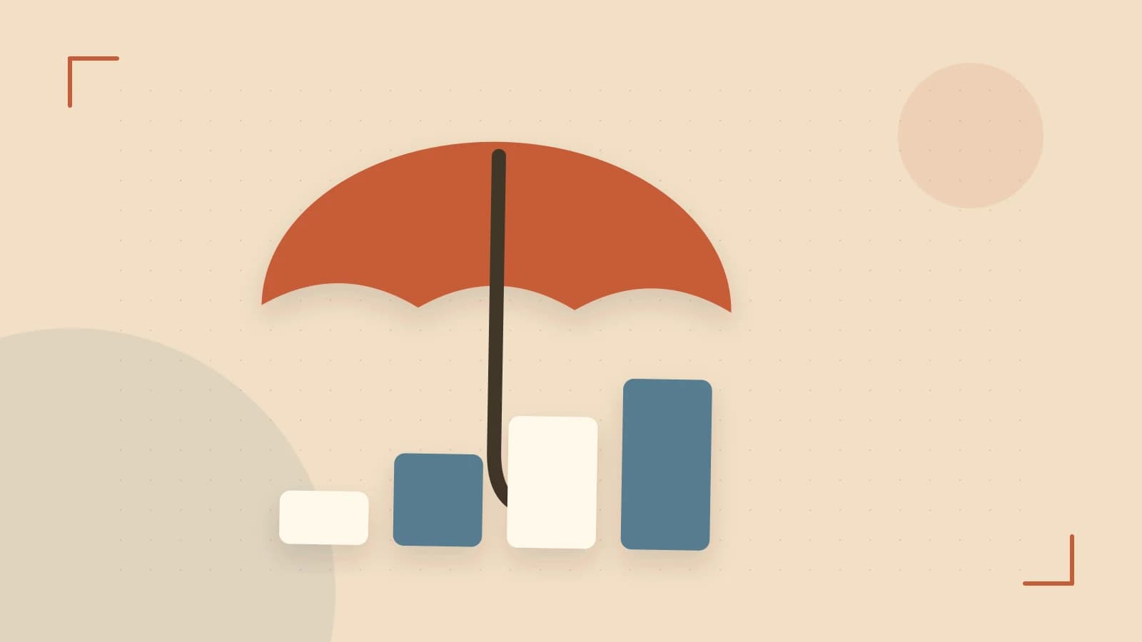 Editorial illustration of abstract coins, a payment card and a geometric financial chart without data labels