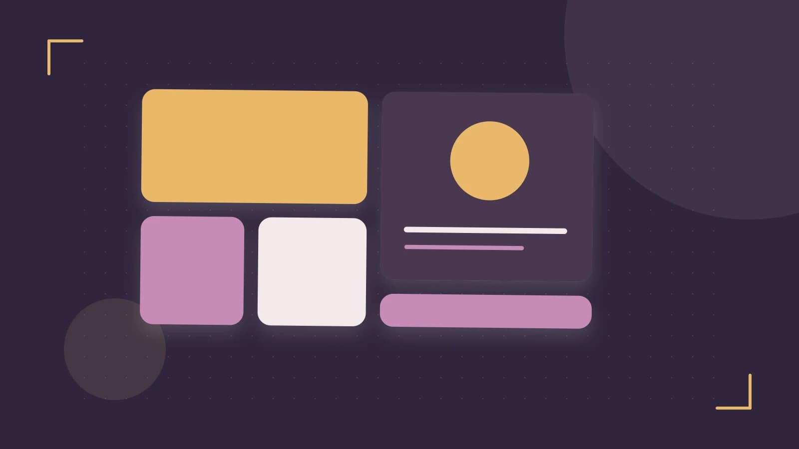 Editorial illustration of responsive browser layouts, overlapping design components and a color system