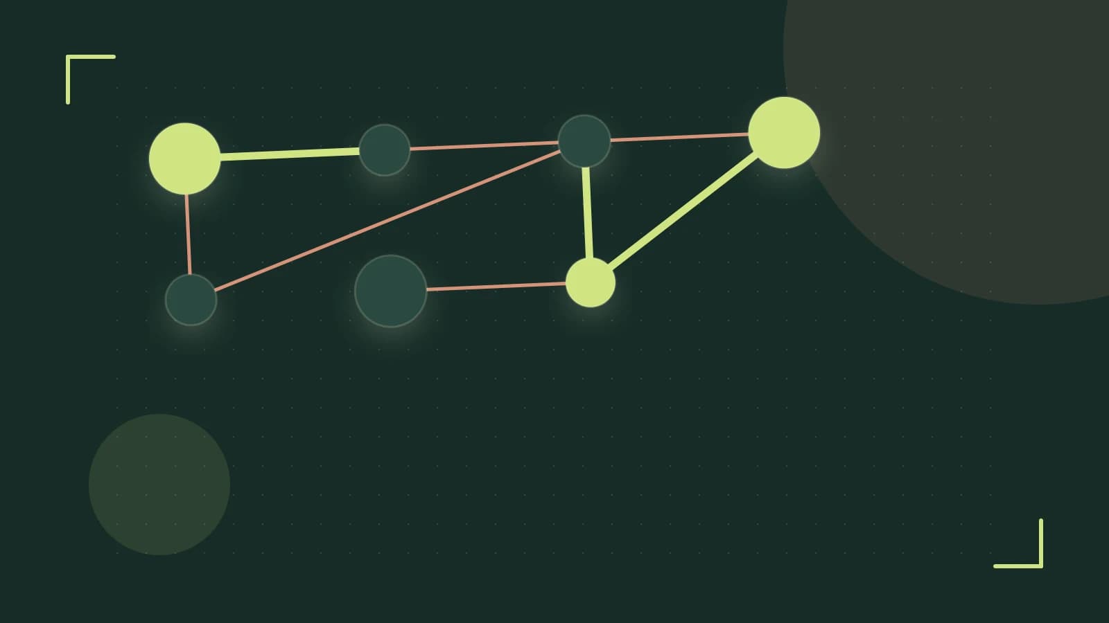 Editorial illustration of an algorithmic node graph with branching paths and a highlighted result