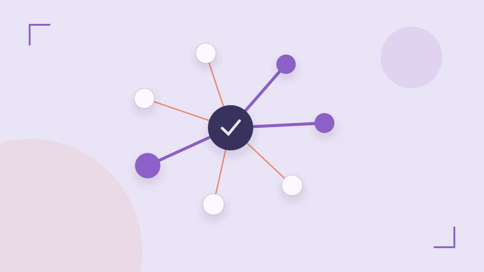 Editorial illustration of an algorithmic node graph with branching paths and a highlighted result