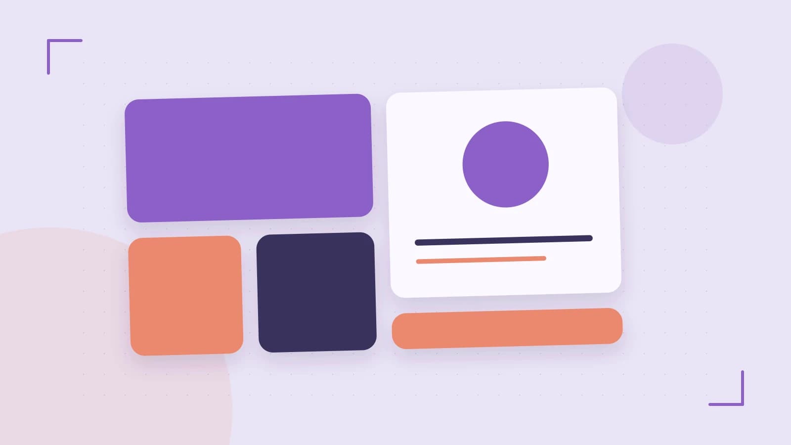 Editorial illustration of responsive browser layouts, overlapping design components and a color system