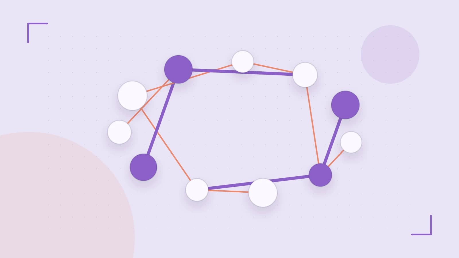 Editorial illustration of an algorithmic node graph with branching paths and a highlighted result