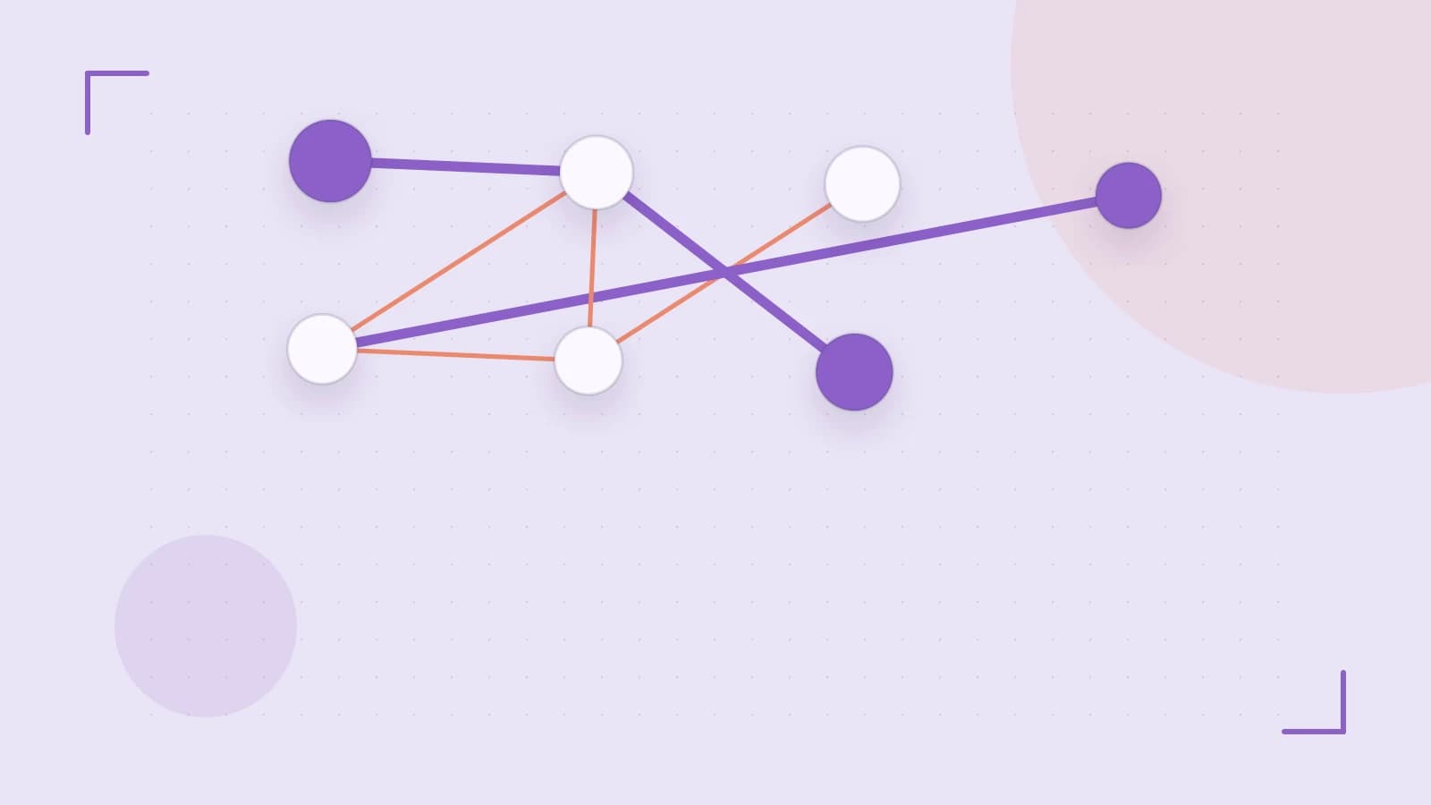 Editorial illustration of an algorithmic node graph with branching paths and a highlighted result