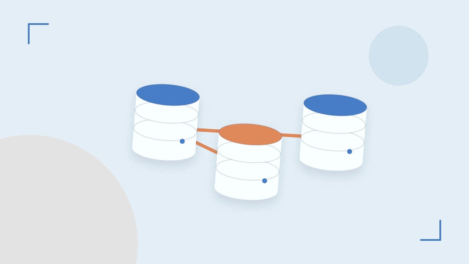 Editorial illustration of structured records, database cylinders and relationships between tables