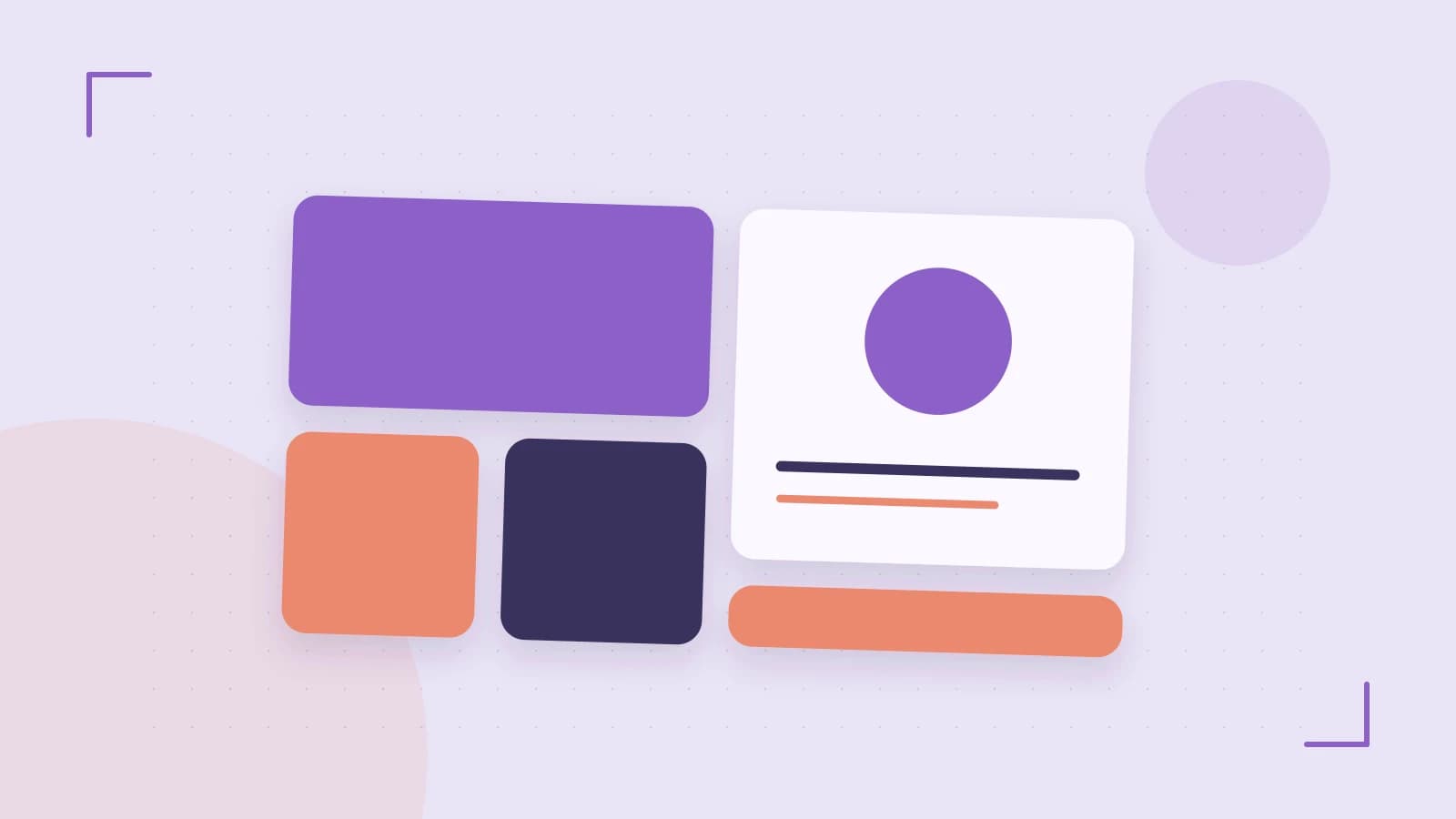 Editorial illustration of responsive browser layouts, overlapping design components and a color system