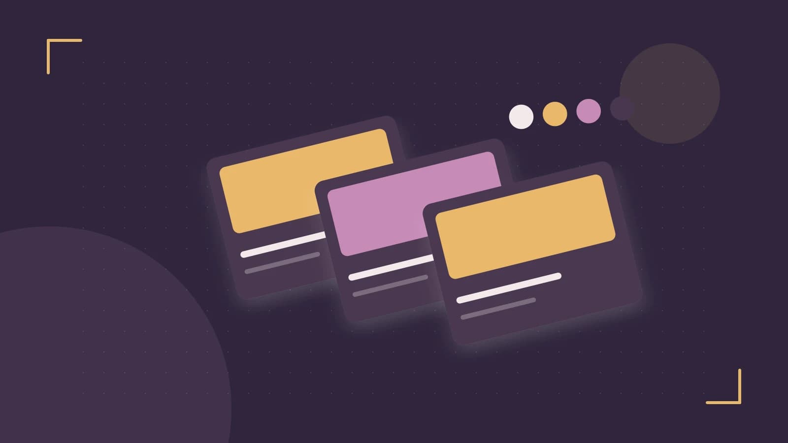 Editorial illustration of responsive browser layouts, overlapping design components and a color system