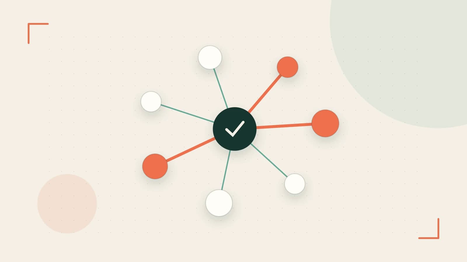 Editorial illustration of an algorithmic node graph with branching paths and a highlighted result