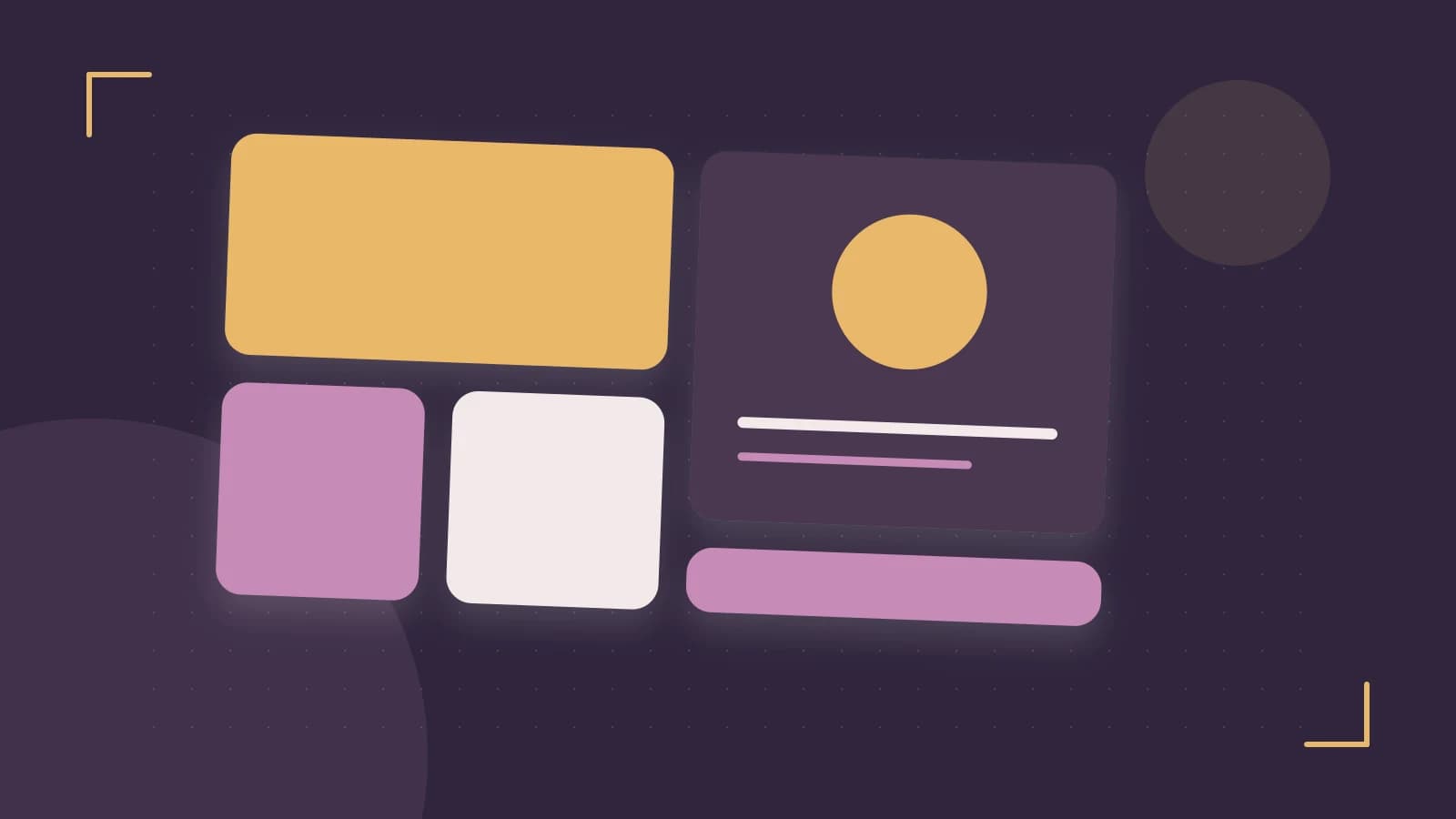 Editorial illustration of responsive browser layouts, overlapping design components and a color system