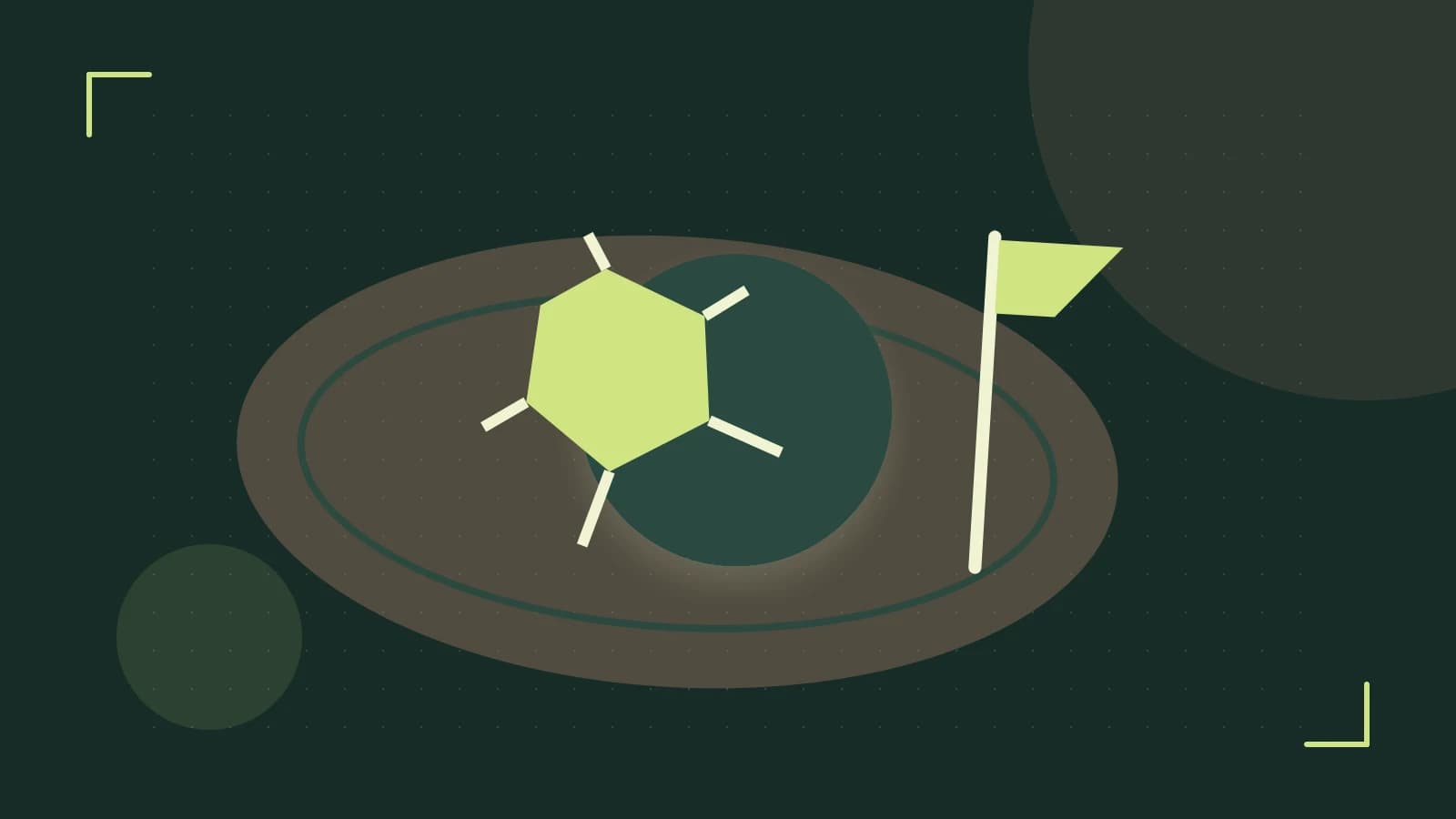 Editorial illustration of a stylized sports ball, stadium geometry and dynamic arcs