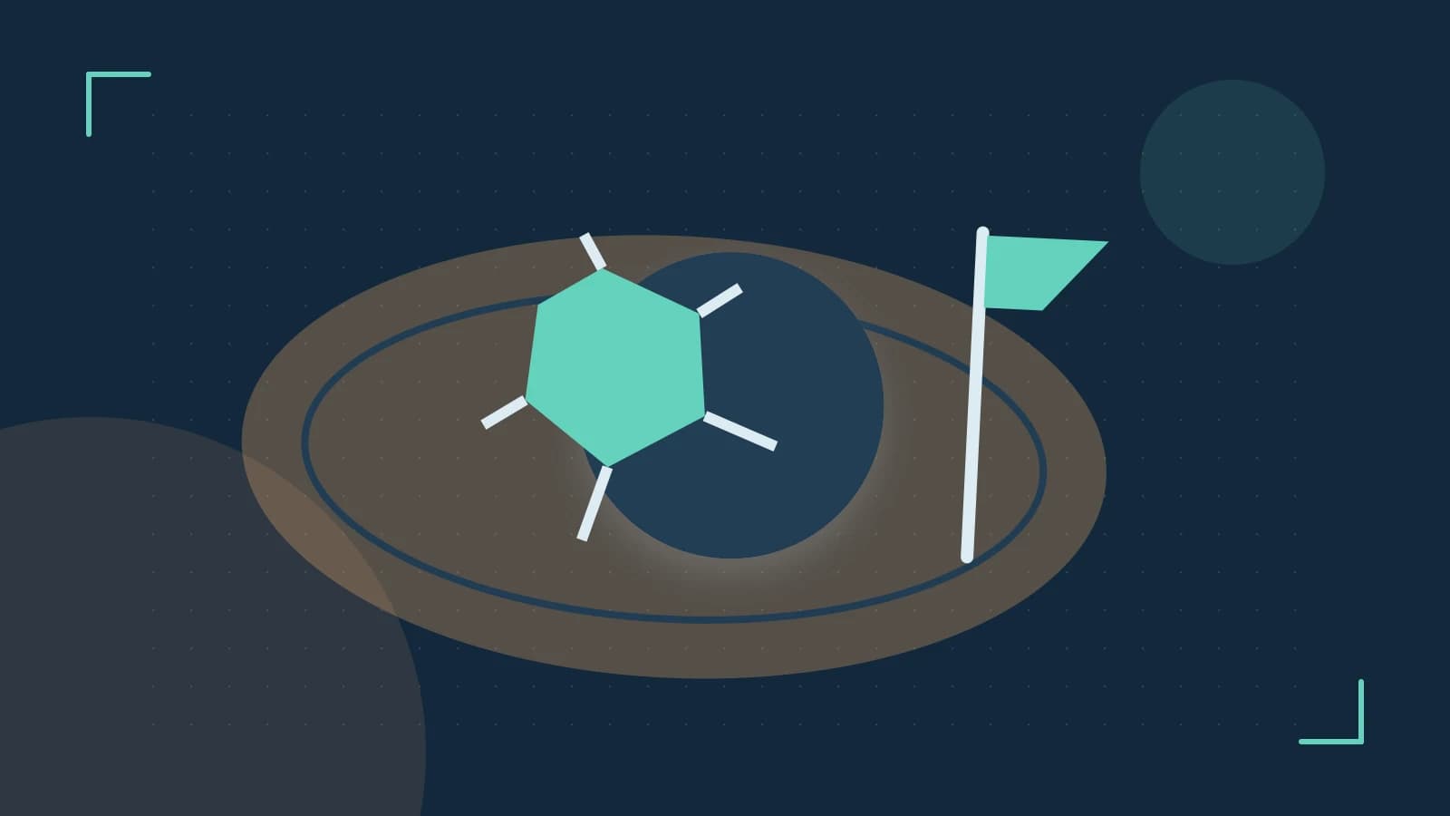Editorial illustration of a stylized sports ball, stadium geometry and dynamic arcs