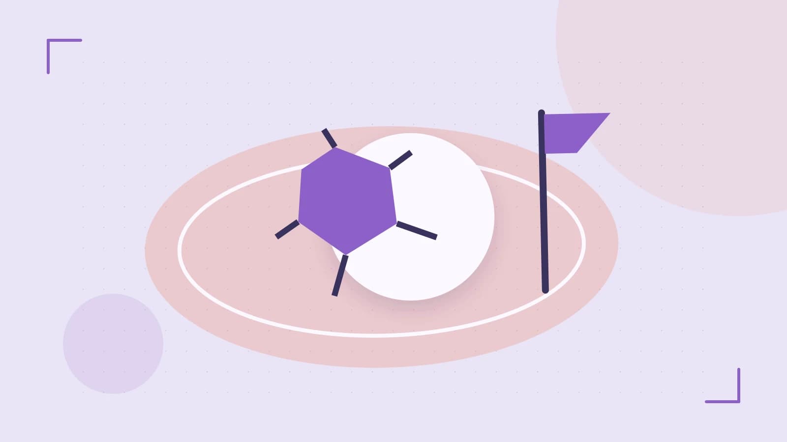Editorial illustration of a stylized sports ball, stadium geometry and dynamic arcs