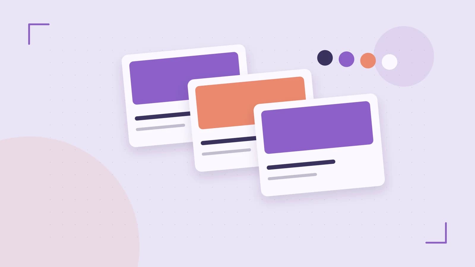 Editorial illustration of responsive browser layouts, overlapping design components and a color system
