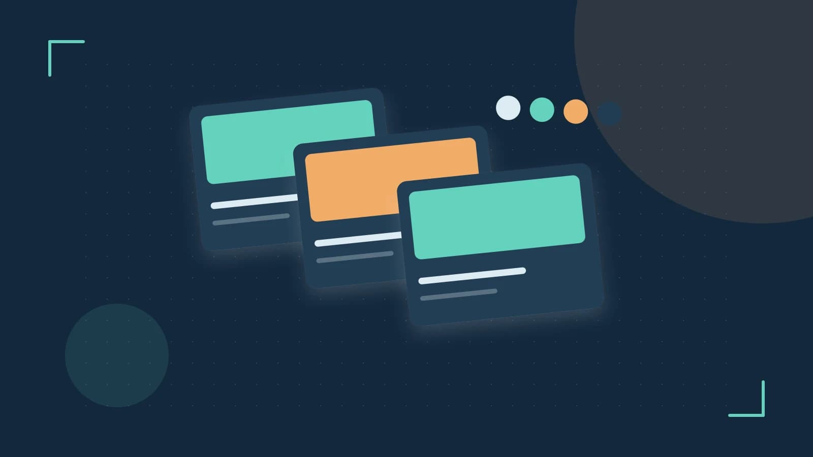 Editorial illustration of responsive browser layouts, overlapping design components and a color system