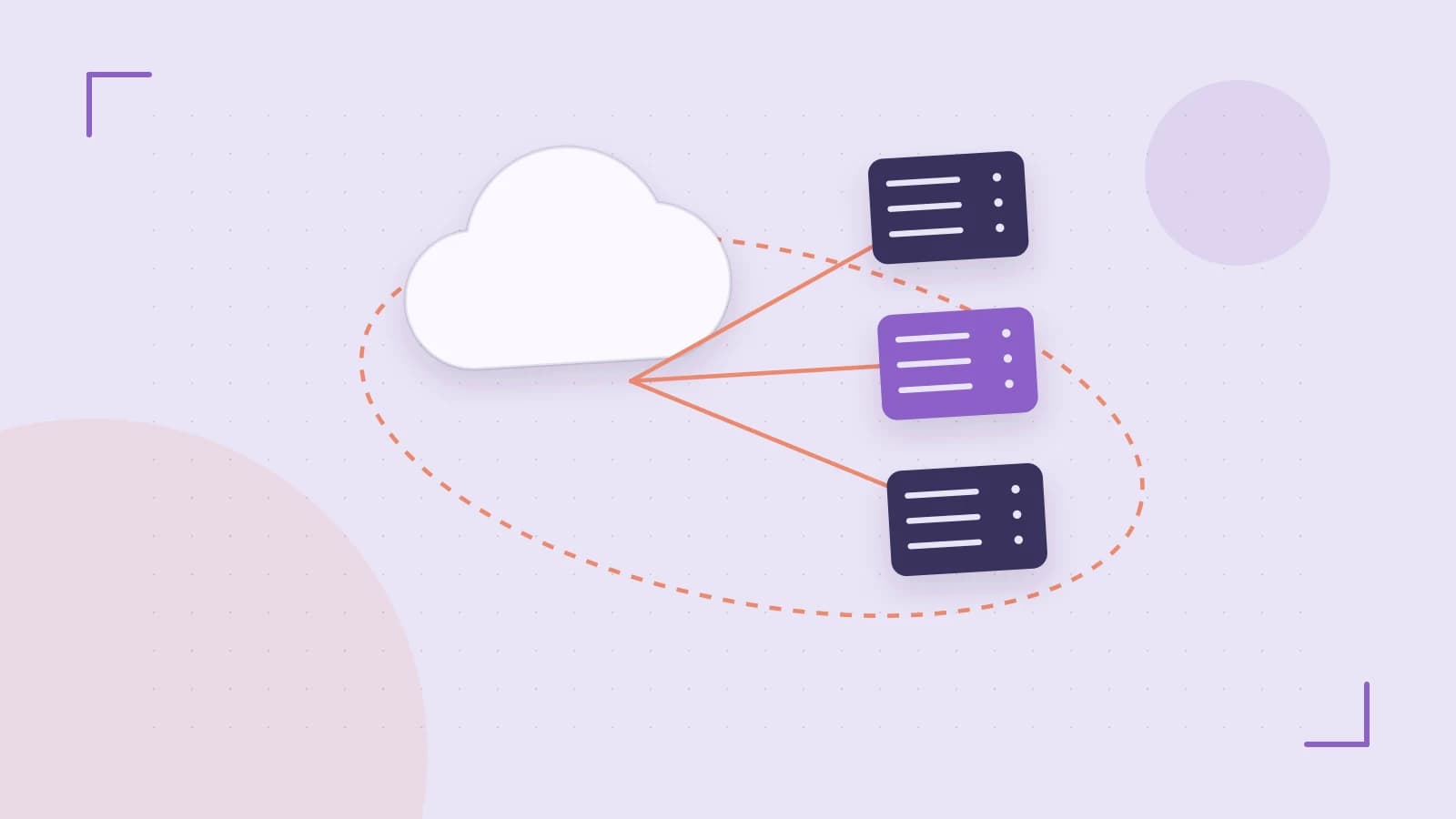 Editorial illustration of cloud infrastructure, connected server racks and an orbital service map