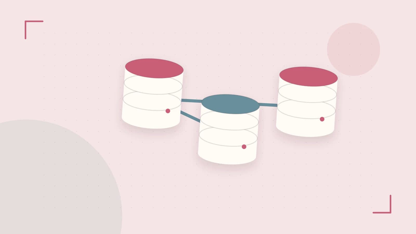 Editorial illustration of structured records, database cylinders and relationships between tables
