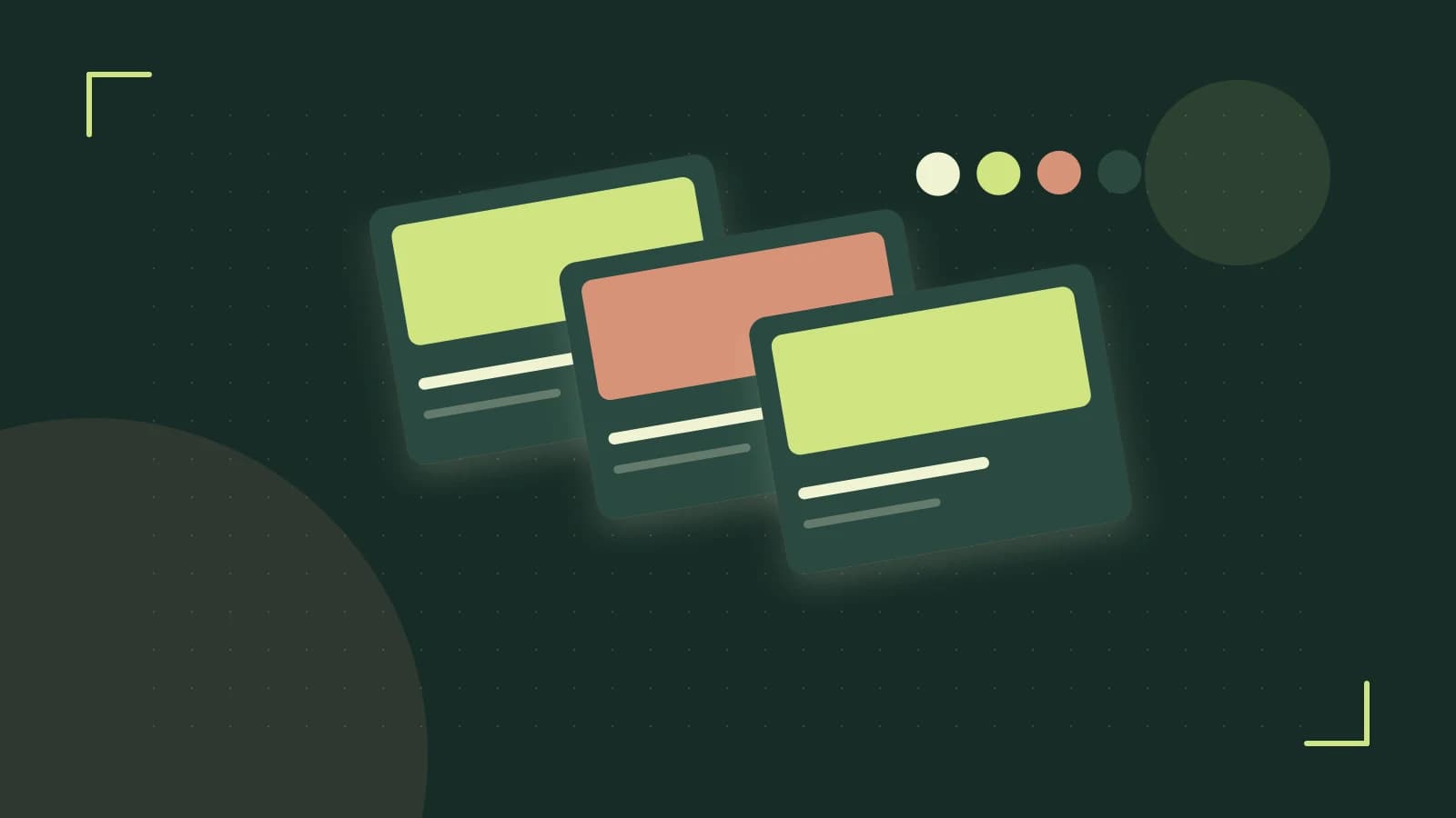 Editorial illustration of responsive browser layouts, overlapping design components and a color system