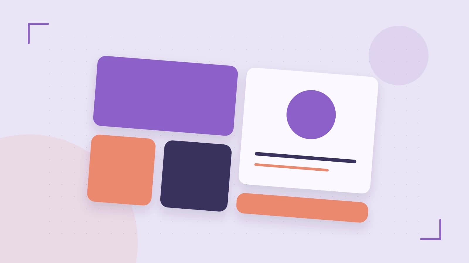 Editorial illustration of responsive browser layouts, overlapping design components and a color system