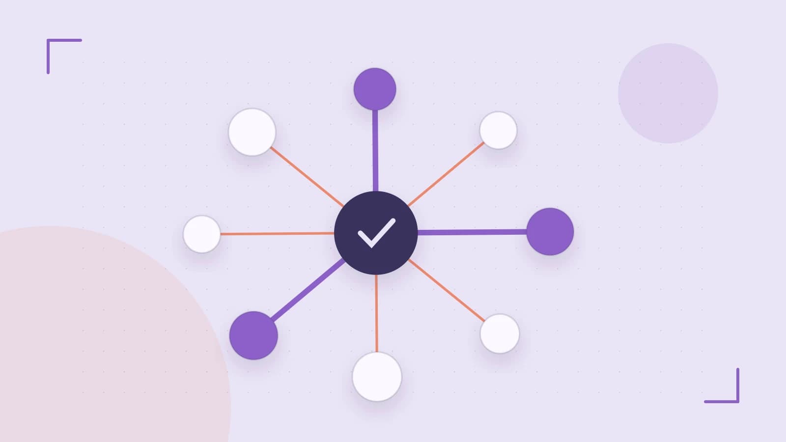 Editorial illustration of an algorithmic node graph with branching paths and a highlighted result