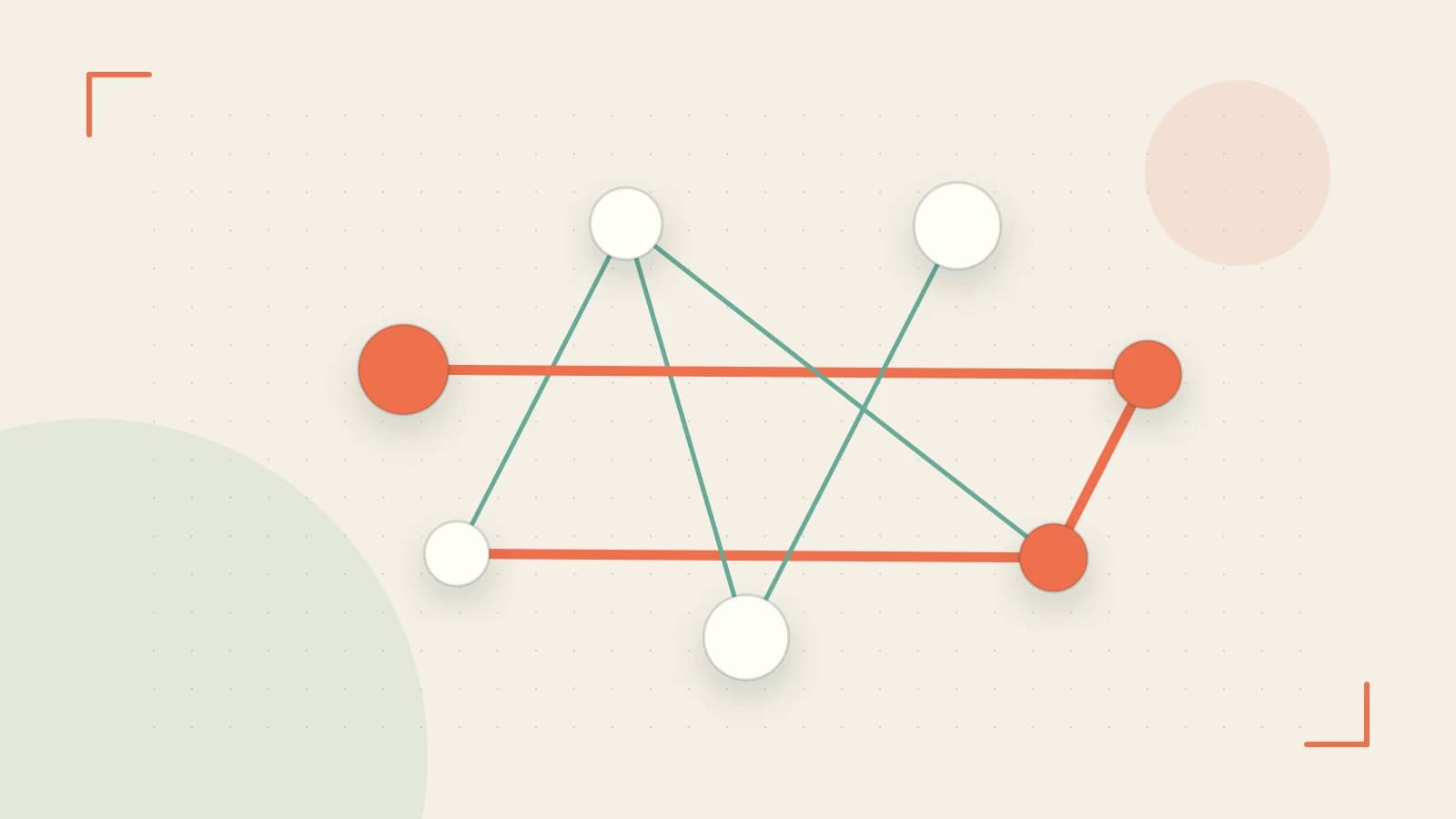 Editorial illustration of an algorithmic node graph with branching paths and a highlighted result