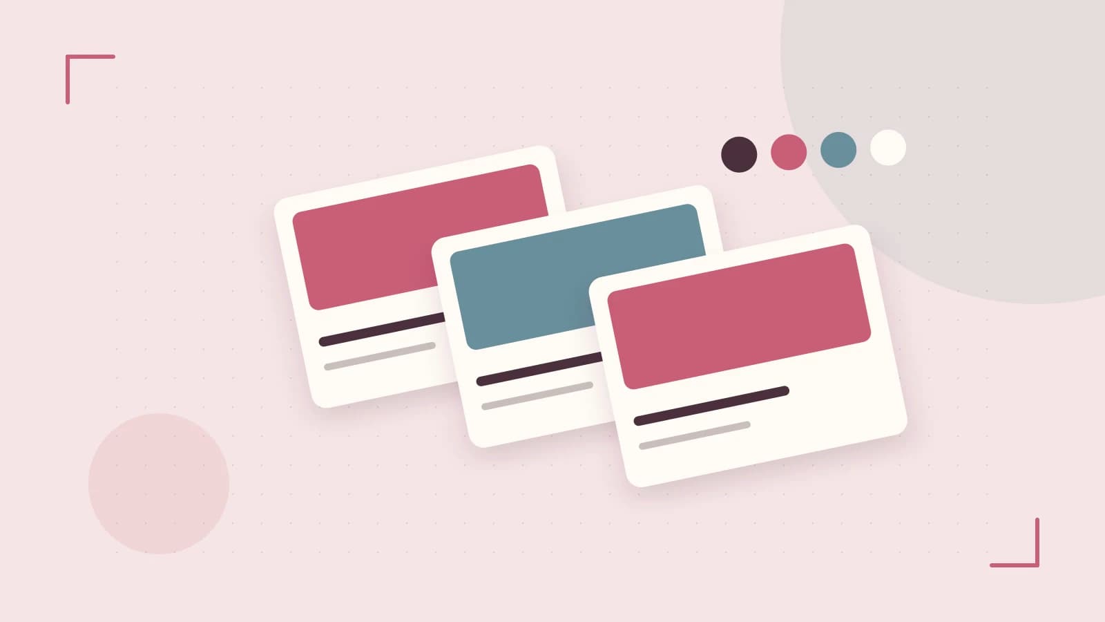 Editorial illustration of responsive browser layouts, overlapping design components and a color system
