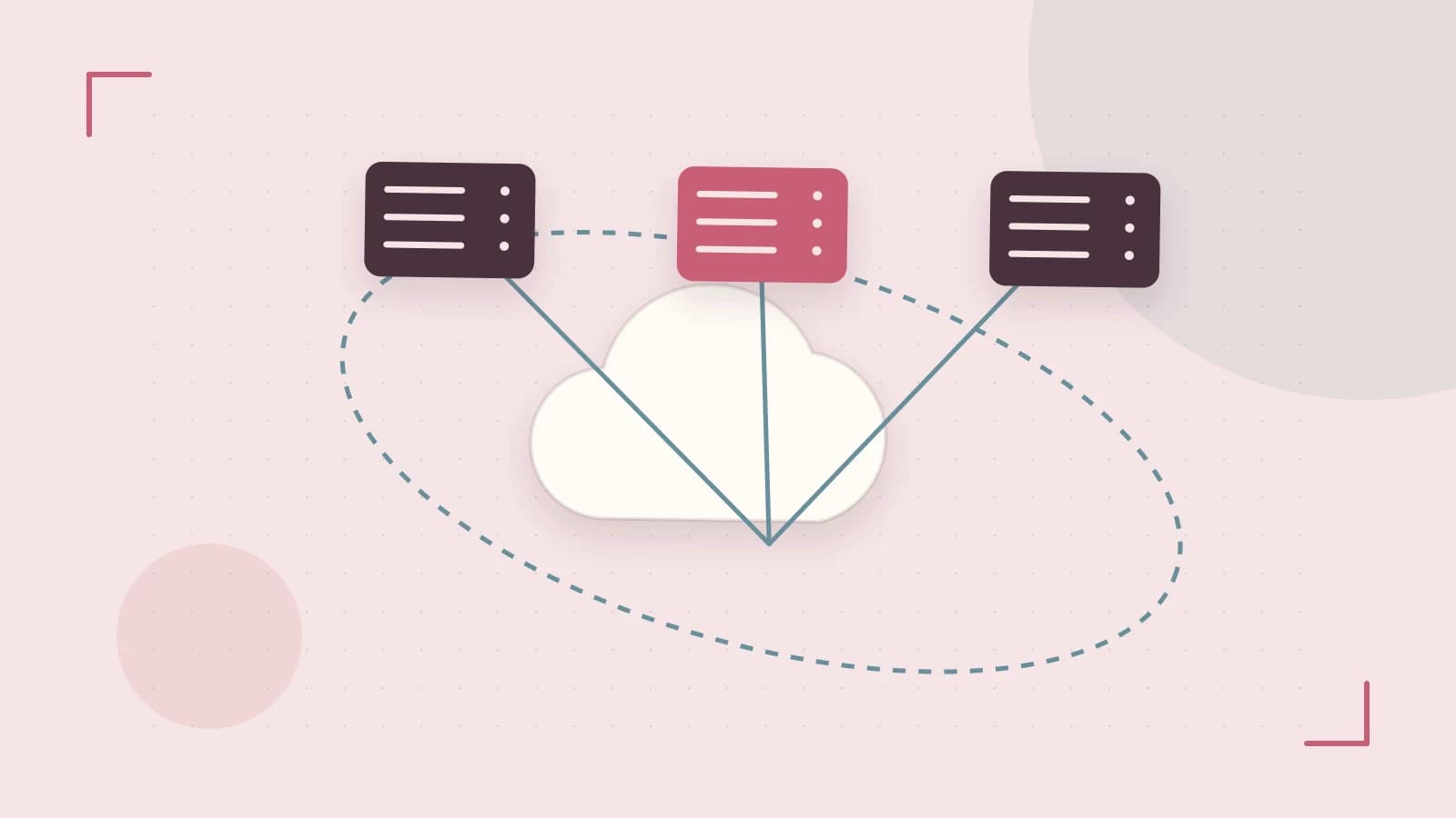Editorial illustration of cloud infrastructure, connected server racks and an orbital service map