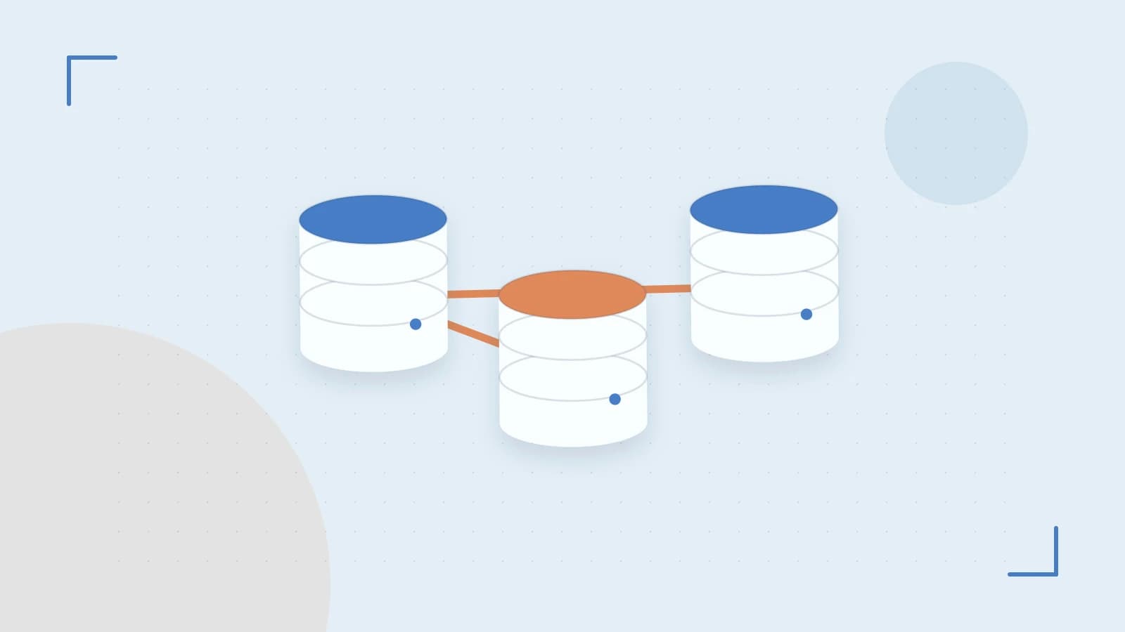 Editorial illustration of structured records, database cylinders and relationships between tables