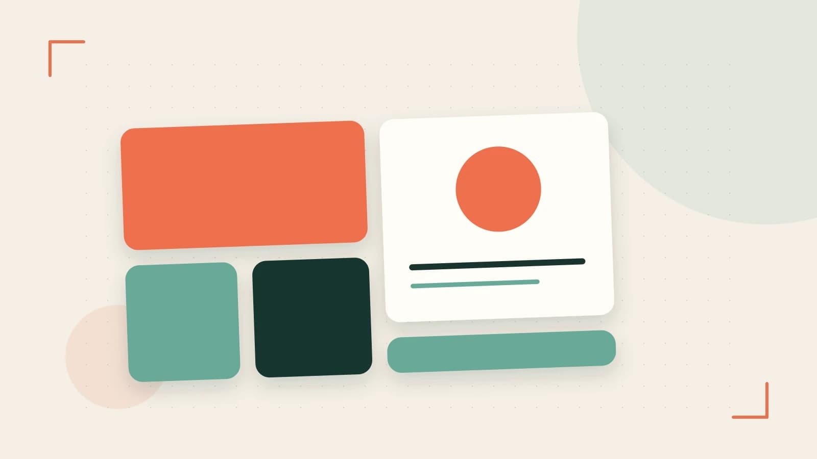 Editorial illustration of responsive browser layouts, overlapping design components and a color system