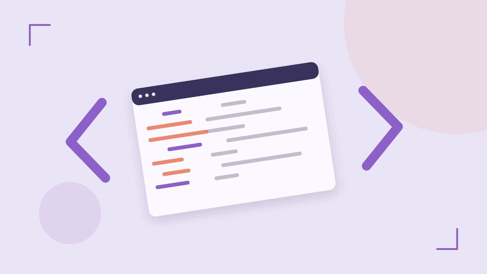 Editorial illustration of an abstract code editor, syntax blocks and oversized programming brackets