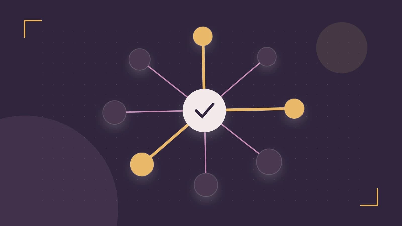 Editorial illustration of an algorithmic node graph with branching paths and a highlighted result