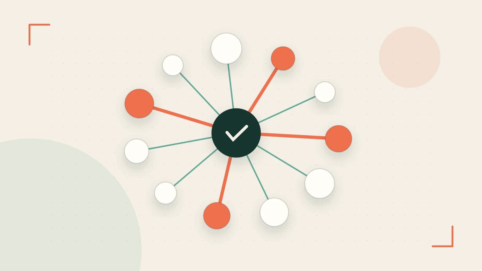 Editorial illustration of an algorithmic node graph with branching paths and a highlighted result
