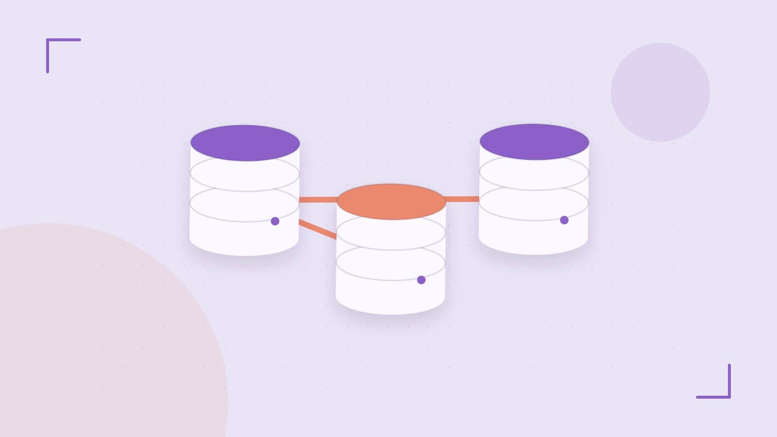 Editorial illustration of structured records, database cylinders and relationships between tables